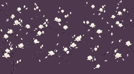 Porcelain Bloom wallpaper mural with ivory magnolia blossoms on graceful branches I