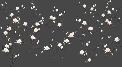 Porcelain Bloom wallpaper mural with ivory magnolia blossoms on graceful branches J