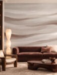 Silent Tides abstract wave wallpaper in soft blue and grey tones