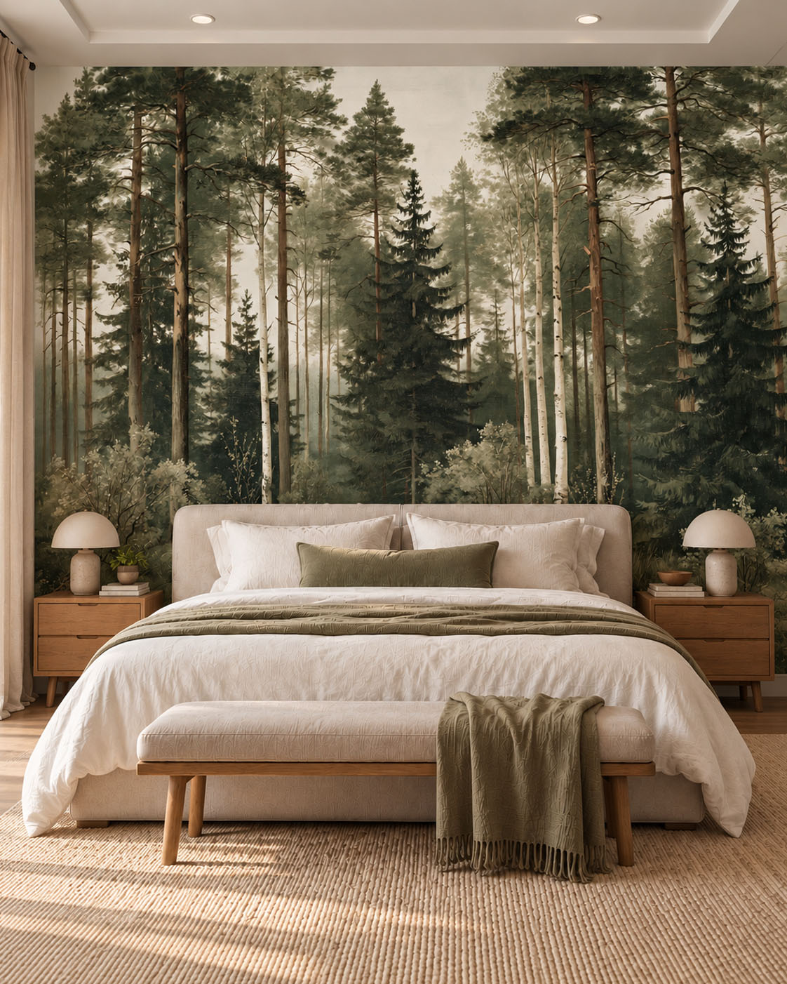 Sylvan Reverie vintage forest wallpaper mural in a nature inspired interior 1