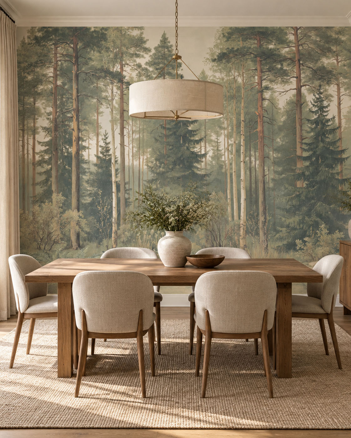Sylvan Reverie vintage forest wallpaper mural in a nature inspired interior 2