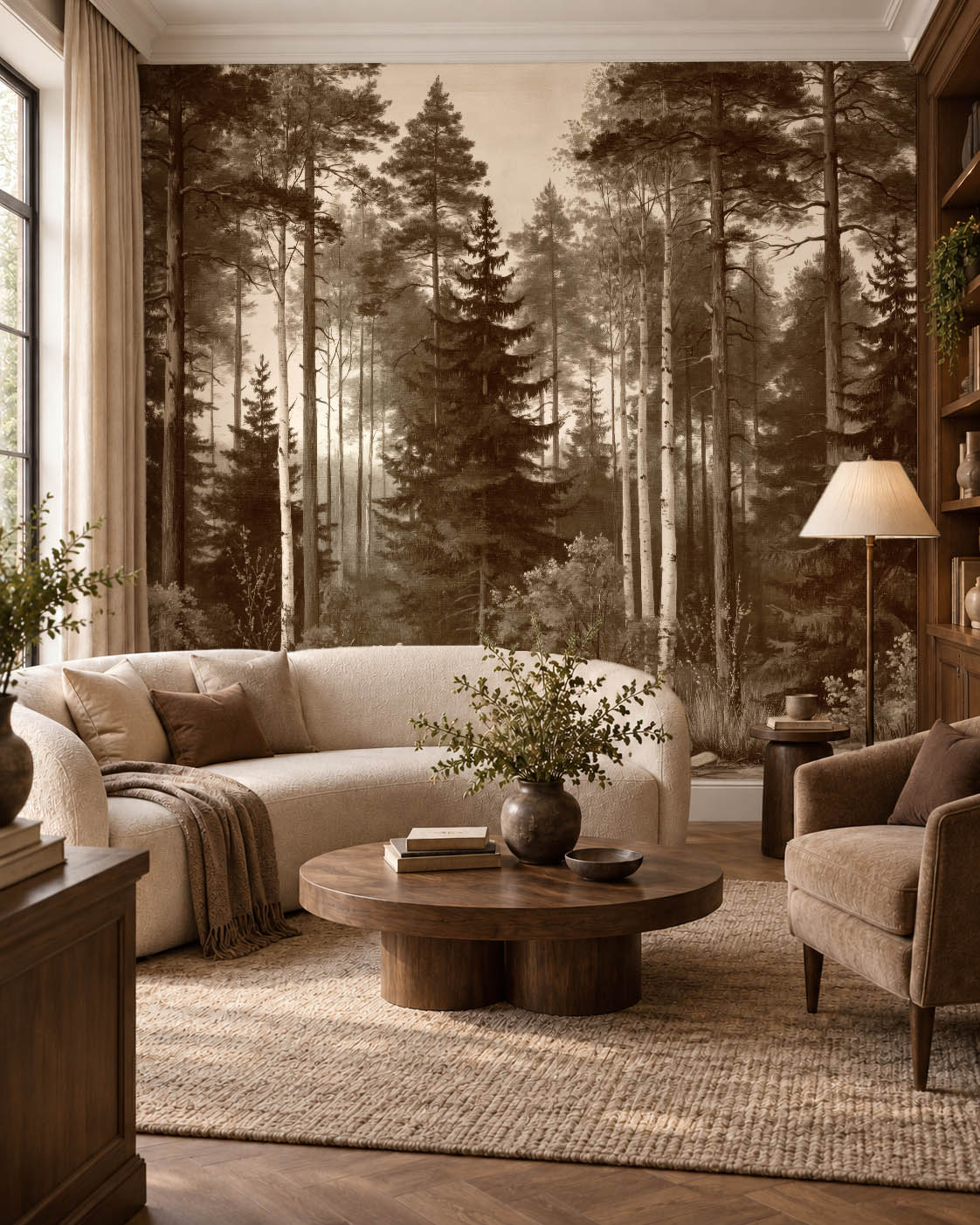 Sylvan Reverie vintage forest wallpaper mural in a nature inspired interior 3