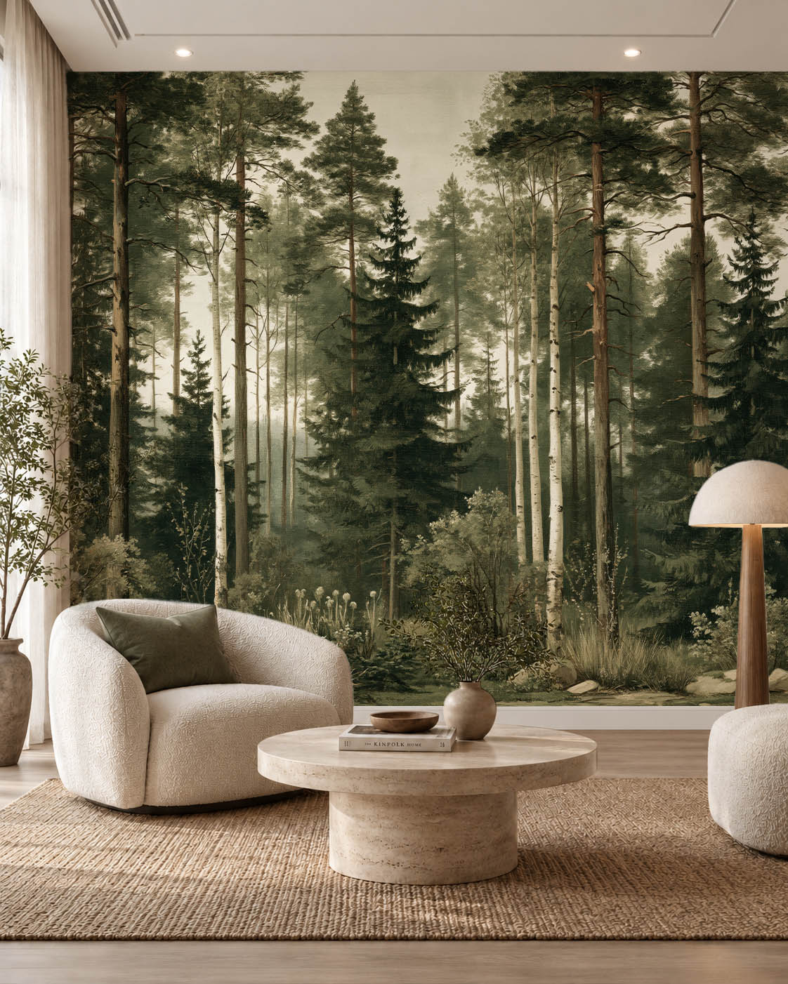 Sylvan Reverie vintage forest wallpaper mural in a nature inspired interior 5