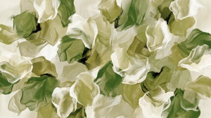 Veiled Petals abstract floral wallpaper mural with layered ivory, beige and misty grey petals H