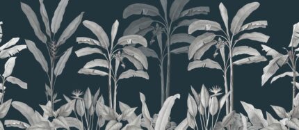Verdant Canopy botanical wallpaper mural with banana leaves and bird of paradise plants H
