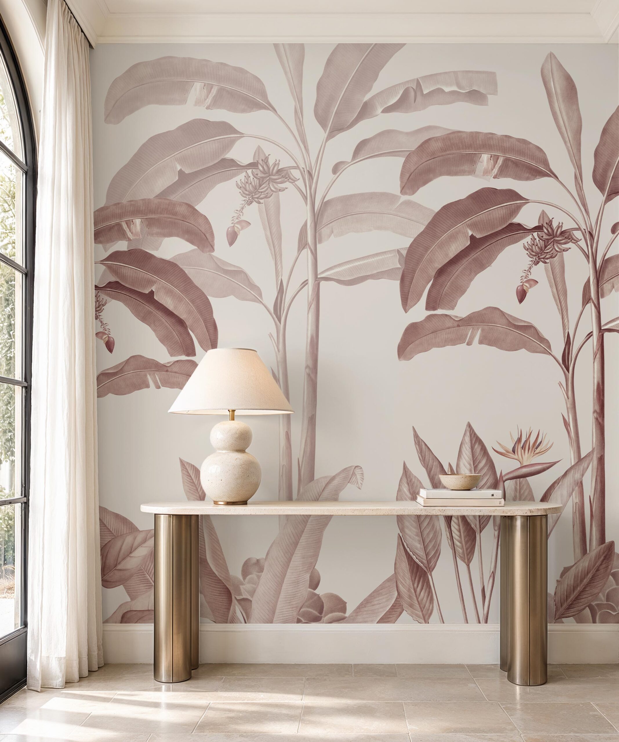 Verdant Canopy tropical botanical wallpaper in a calm contemporary interior 3