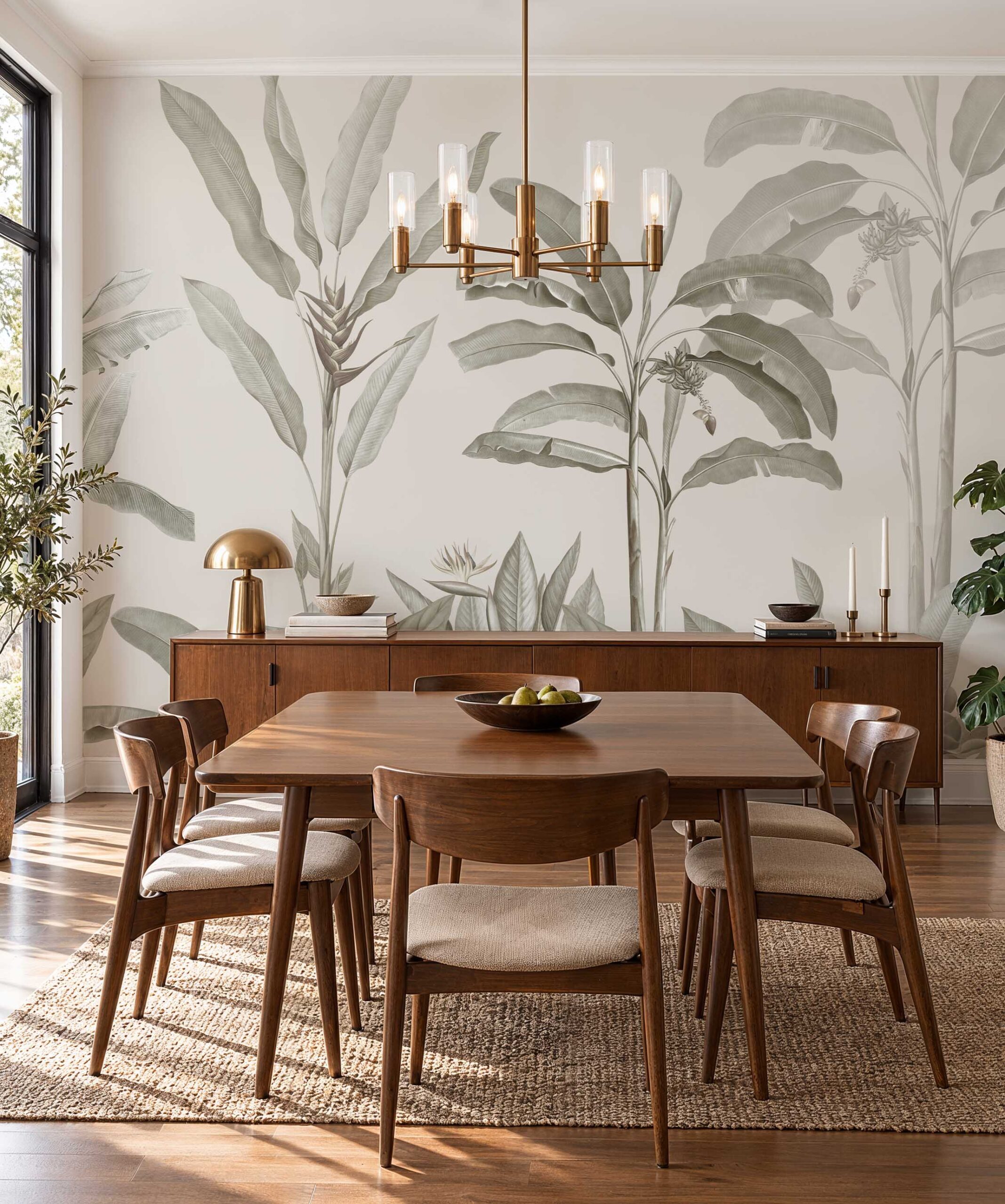 Verdant Canopy tropical botanical wallpaper in a calm contemporary interior 4