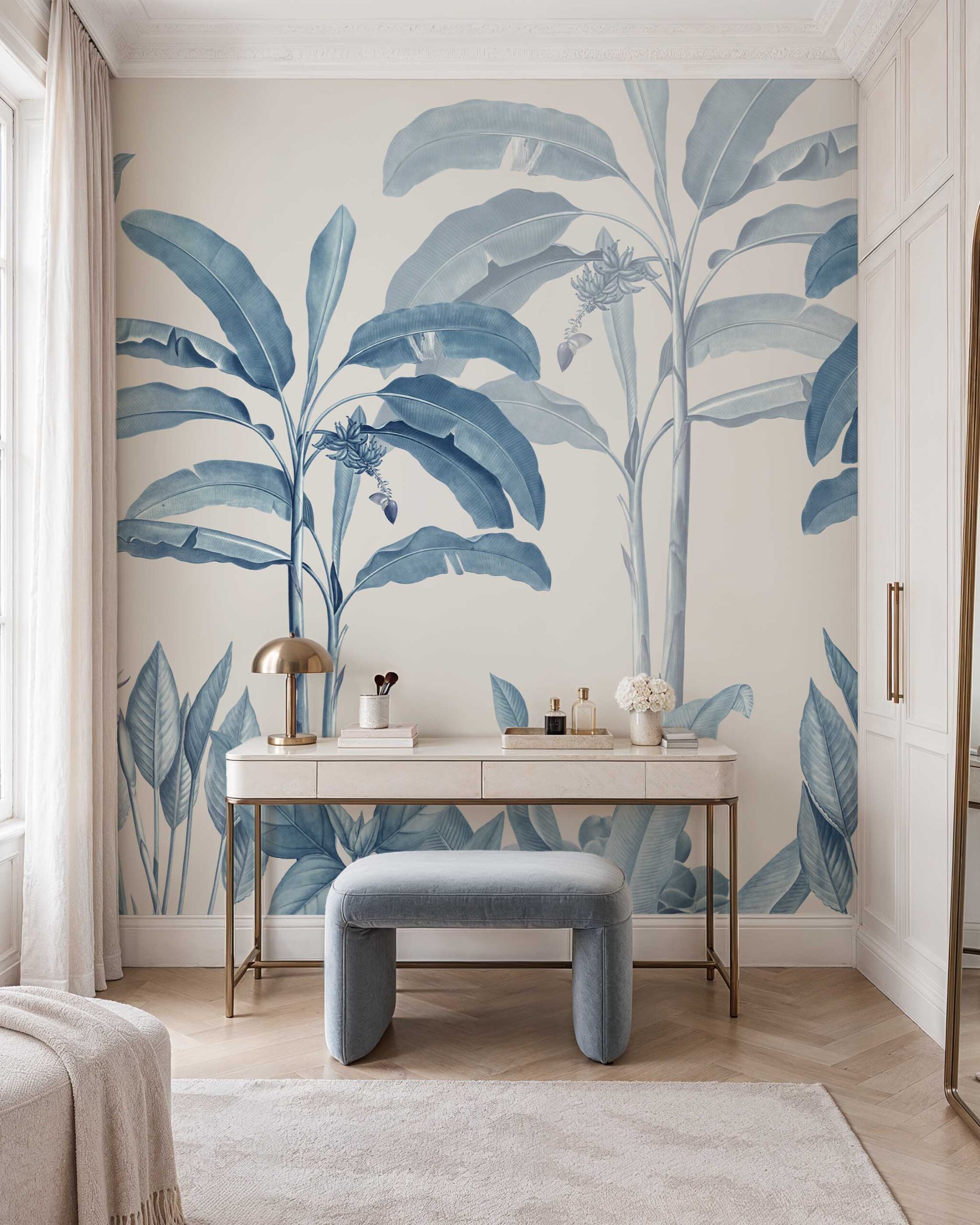 Verdant Canopy tropical botanical wallpaper in a calm contemporary interior 5